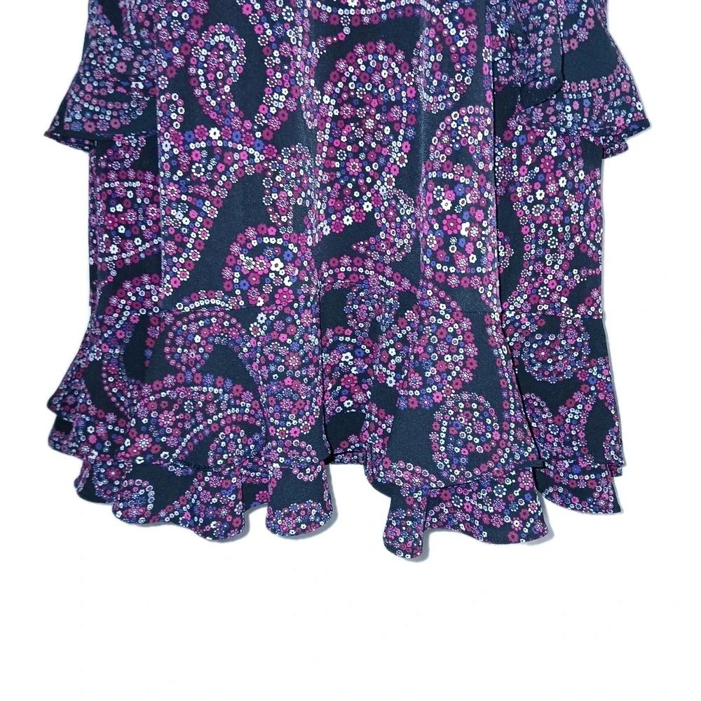 Michael Kors Cascade Dress Women XXL Black Floral Paisley Azalea Ruffle Bohemian